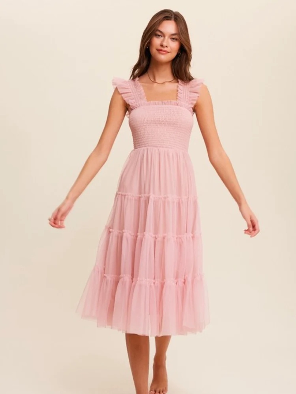 Listicle Blush Pink Ruffled Tiered Maxi Dress